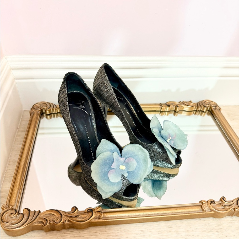 Giuseppe ZANOTTI heels sandals shoes blue orchid size 36 6 Y2K metallic platform